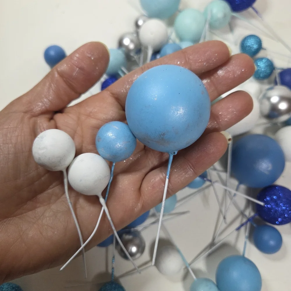 70 Pcs Ball Cake Topper Birthday Cake. Blue Topper Glitter Foam Balloons Cake